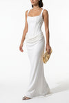 Women's Corset Maxi Dress Lace Up Back Square Neck Evening Dress