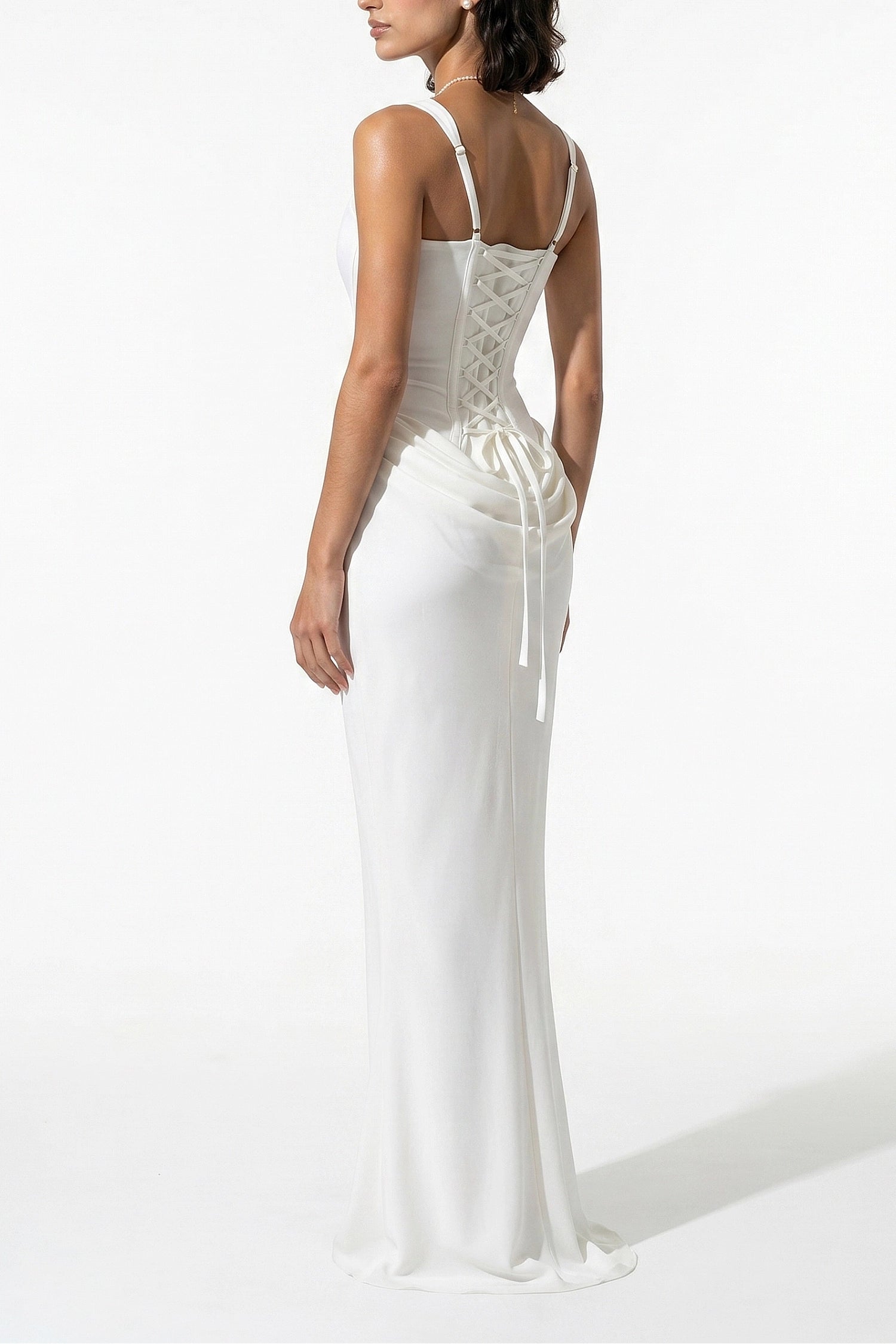 Women's Corset Maxi Dress Lace Up Back Square Neck Evening Dress