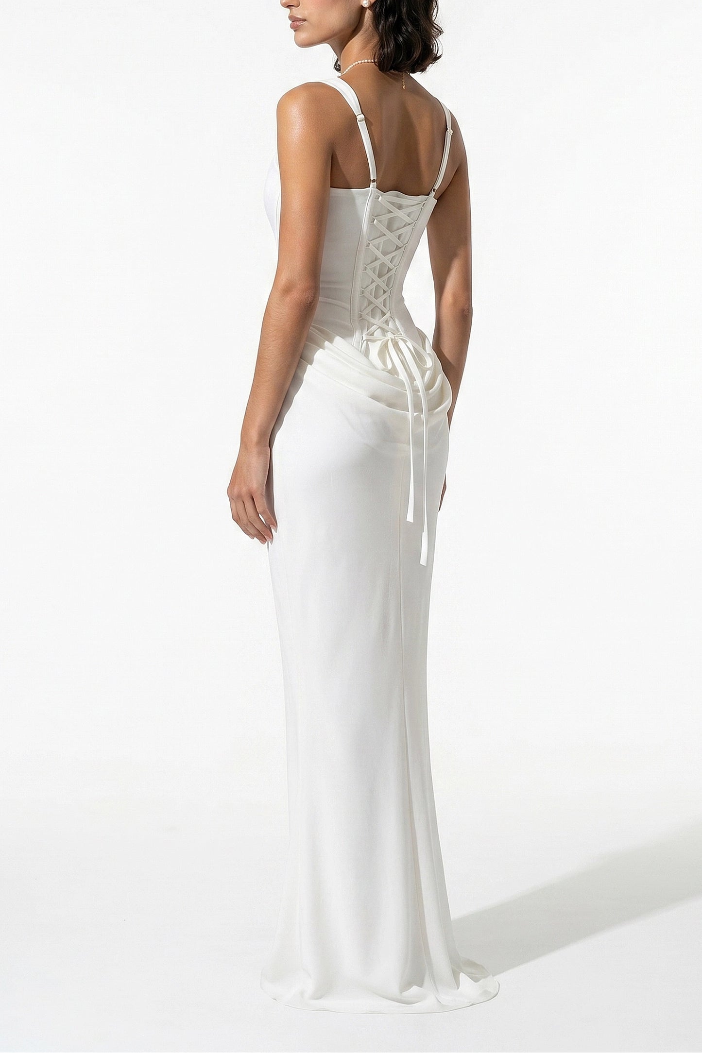 Women's Corset Maxi Dress Lace Up Back Square Neck Evening Dress