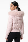 Women’s Winter Warm Cropped Puffer Jacket with Fur Trim Hood