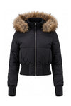 Women’s Winter Warm Cropped Puffer Jacket with Fur Trim Hood