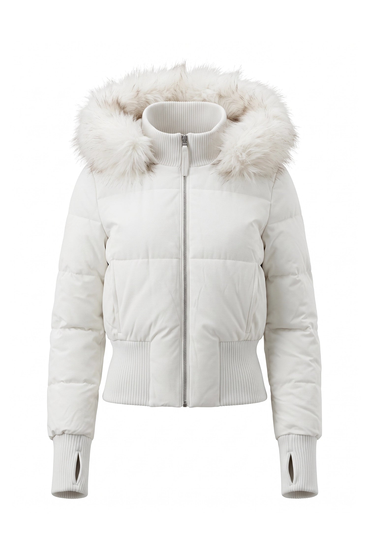 Women’s Winter Warm Cropped Puffer Jacket with Fur Trim Hood