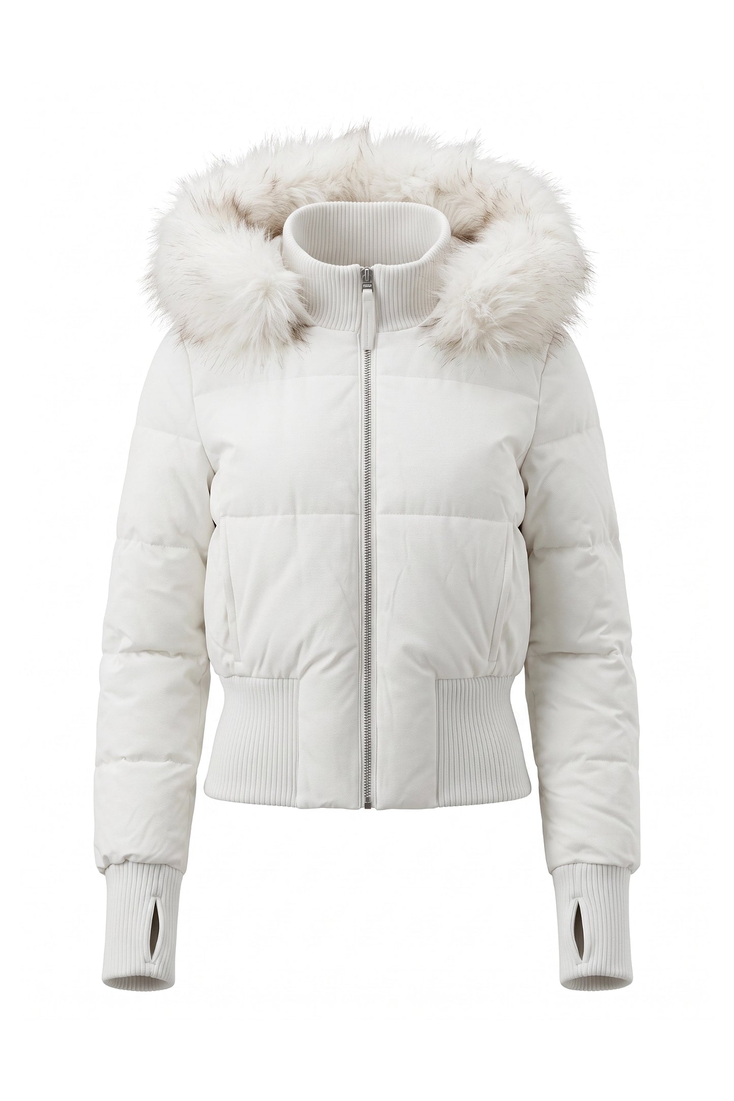Women’s Winter Warm Cropped Puffer Jacket with Fur Trim Hood