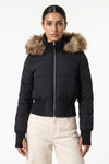 Women’s Winter Warm Cropped Puffer Jacket with Fur Trim Hood