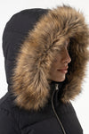 Women’s Winter Warm Cropped Puffer Jacket with Fur Trim Hood