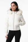 Women’s Winter Warm Cropped Puffer Jacket with Fur Trim Hood