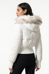 Women’s Winter Warm Cropped Puffer Jacket with Fur Trim Hood
