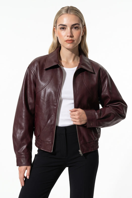 Women’s Winter Cropped Leather Jacket with Relaxed Fit