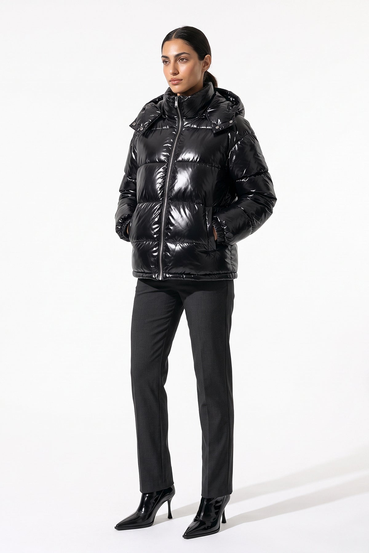 Women's Winter Warm Glossy Puffer Jacket with Hood