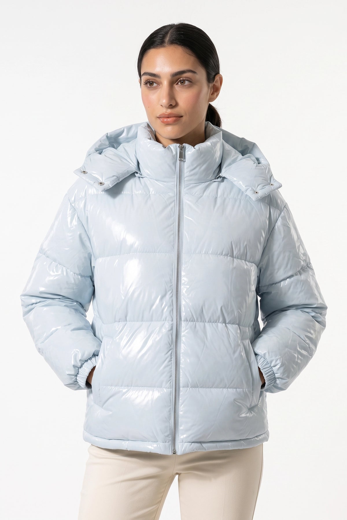 Women's Winter Warm Glossy Puffer Jacket with Hood