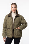 Women's Diamond Quilted Puffer Jacket with Corduroy Collar