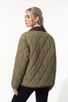 Women's Diamond Quilted Puffer Jacket with Corduroy Collar