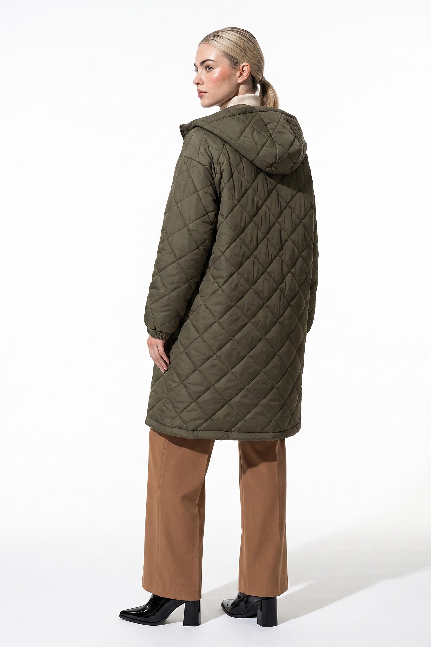 Women's Winter Warm Long Diamond Quilted Hooded Puffer Coat