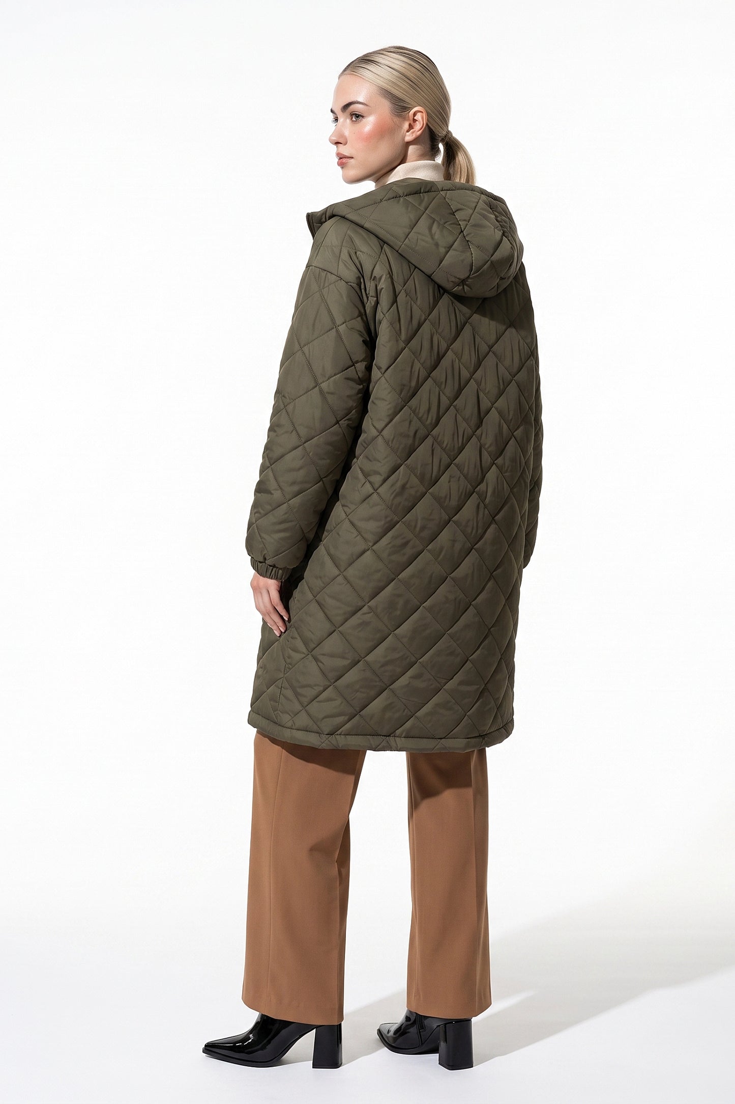 Women's Winter Warm Long Diamond Quilted Hooded Puffer Coat