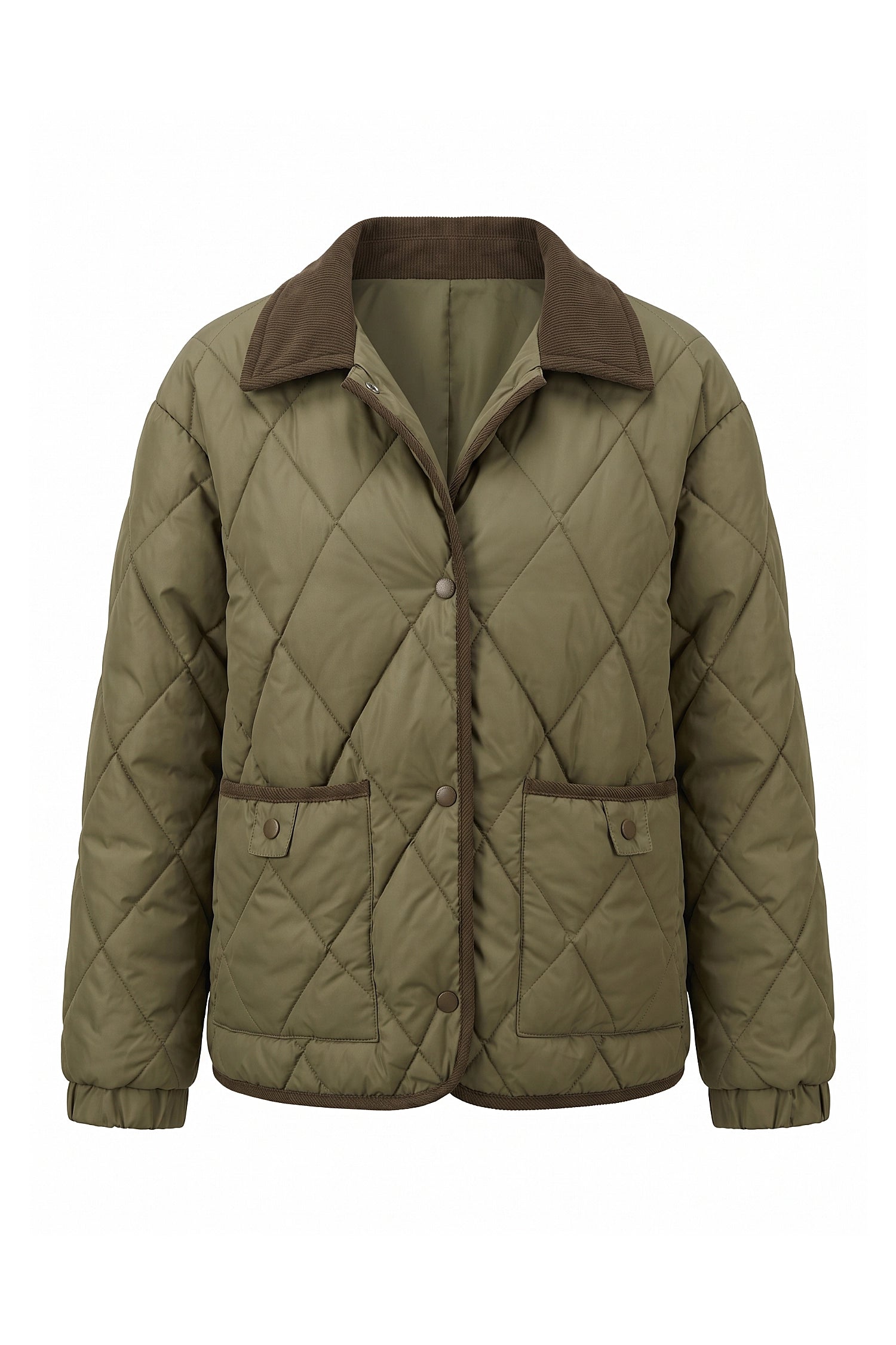 Women's Diamond Quilted Puffer Jacket with Corduroy Collar