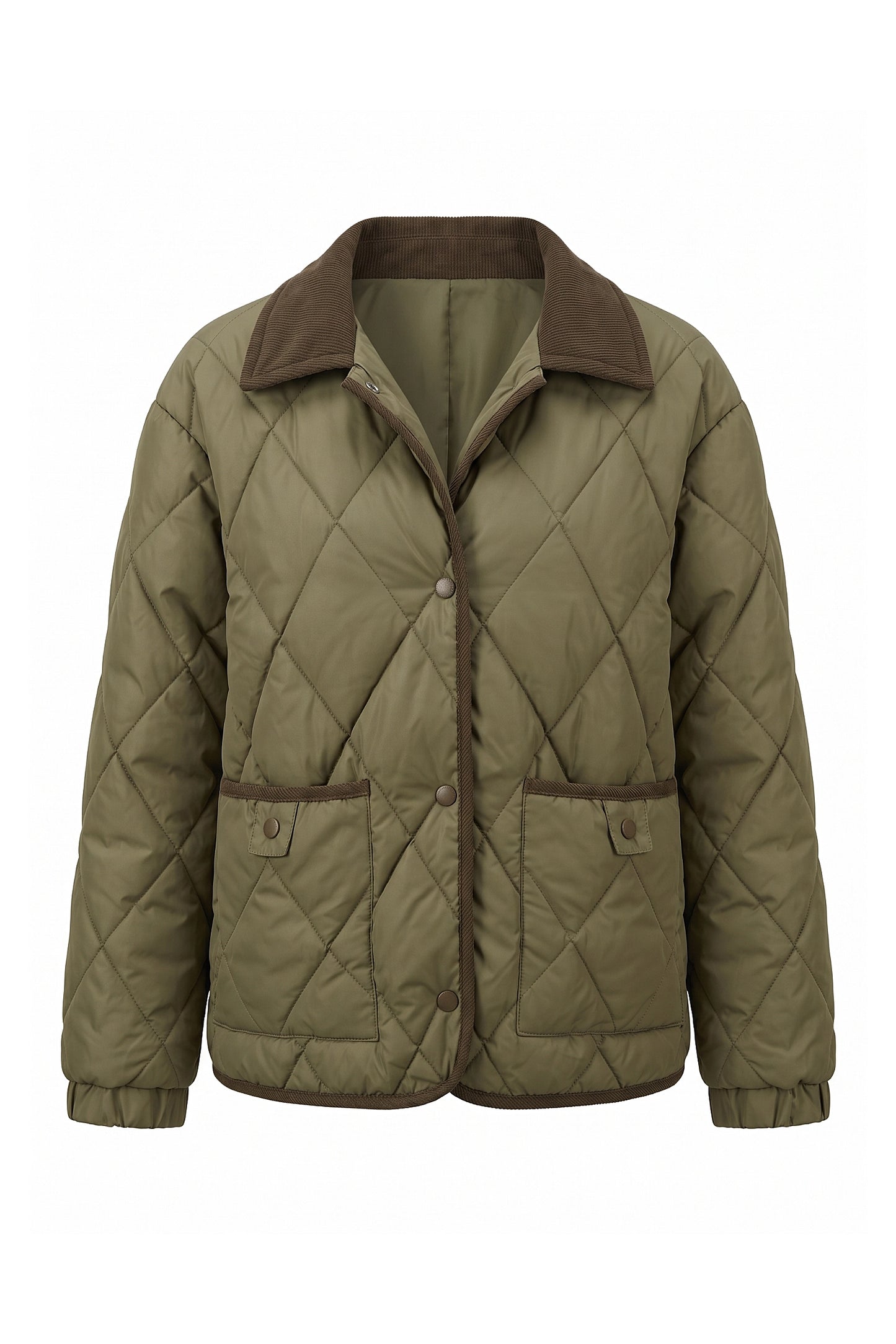 Women's Diamond Quilted Puffer Jacket with Corduroy Collar