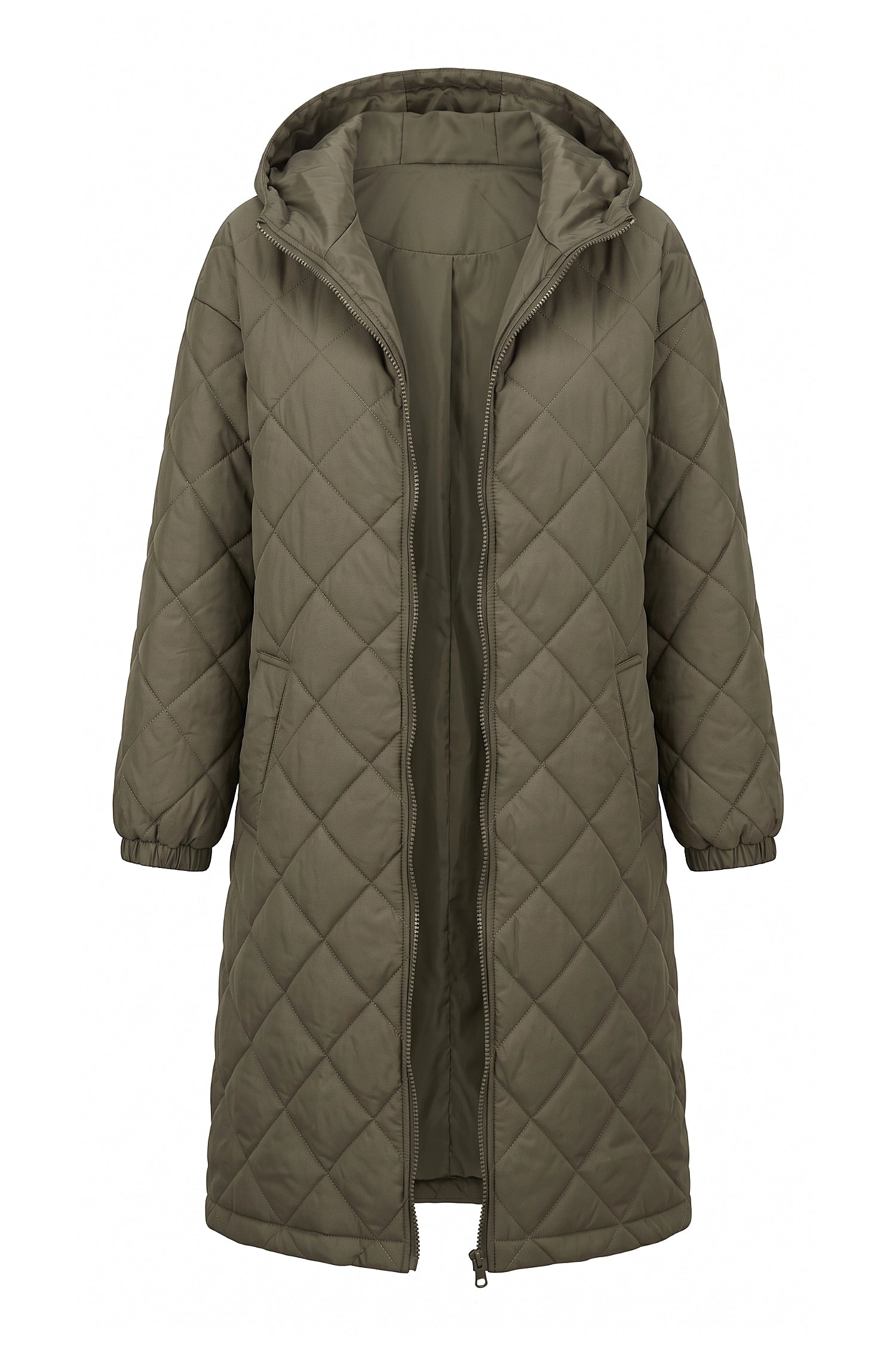 Women's Winter Warm Long Diamond Quilted Hooded Puffer Coat