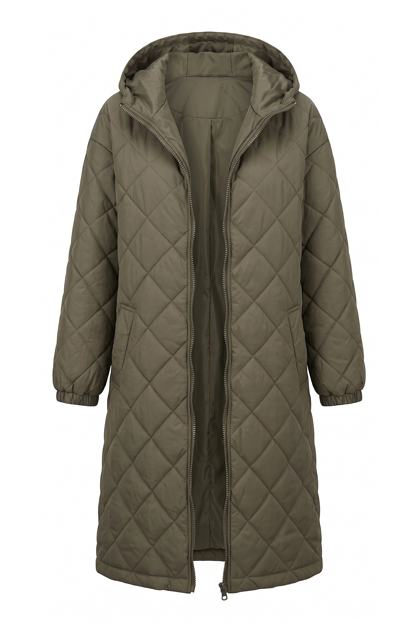 Women's Winter Warm Long Diamond Quilted Hooded Puffer Coat