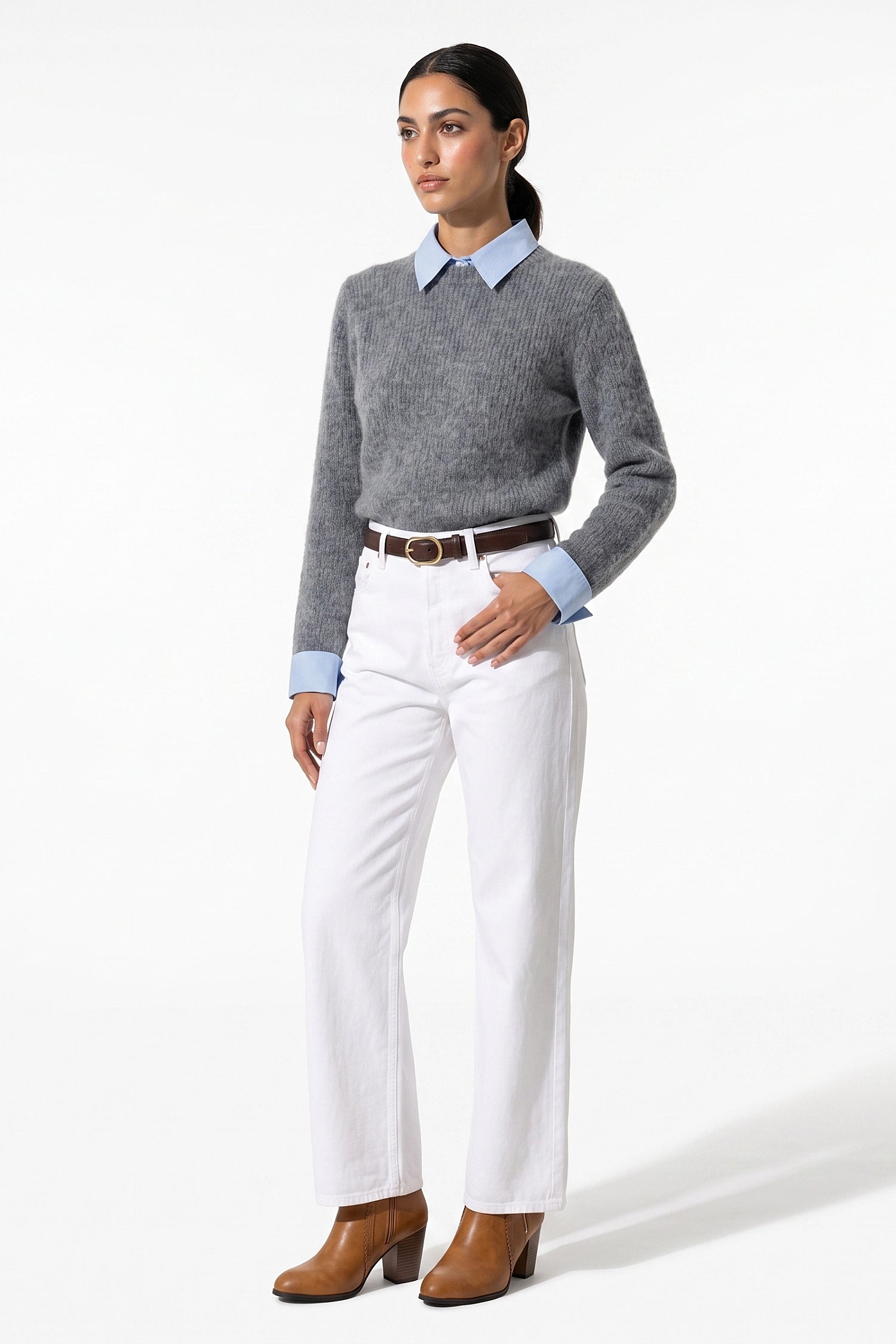 Women's Winter Warm Crew Neck Jumper with Layered Collar