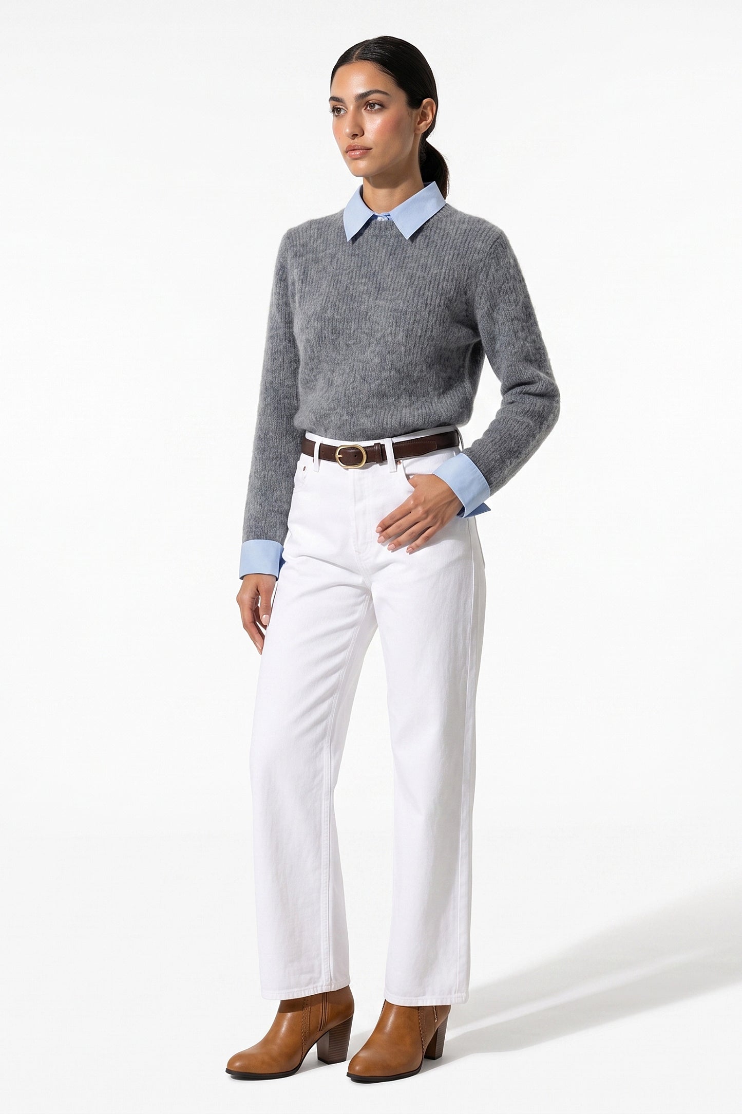 Women's Winter Warm Crew Neck Jumper with Layered Collar