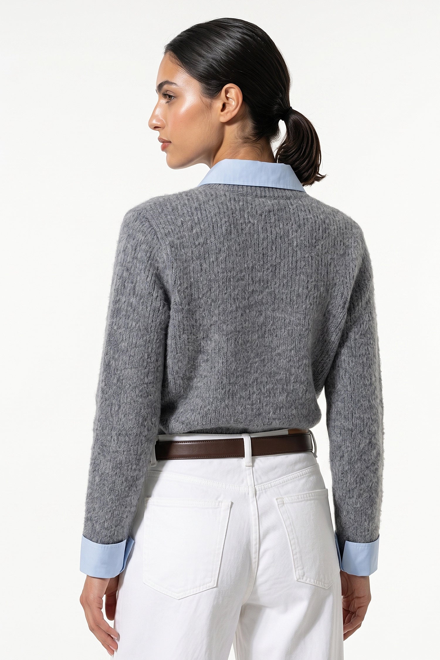 Women's Winter Warm Crew Neck Jumper with Layered Collar