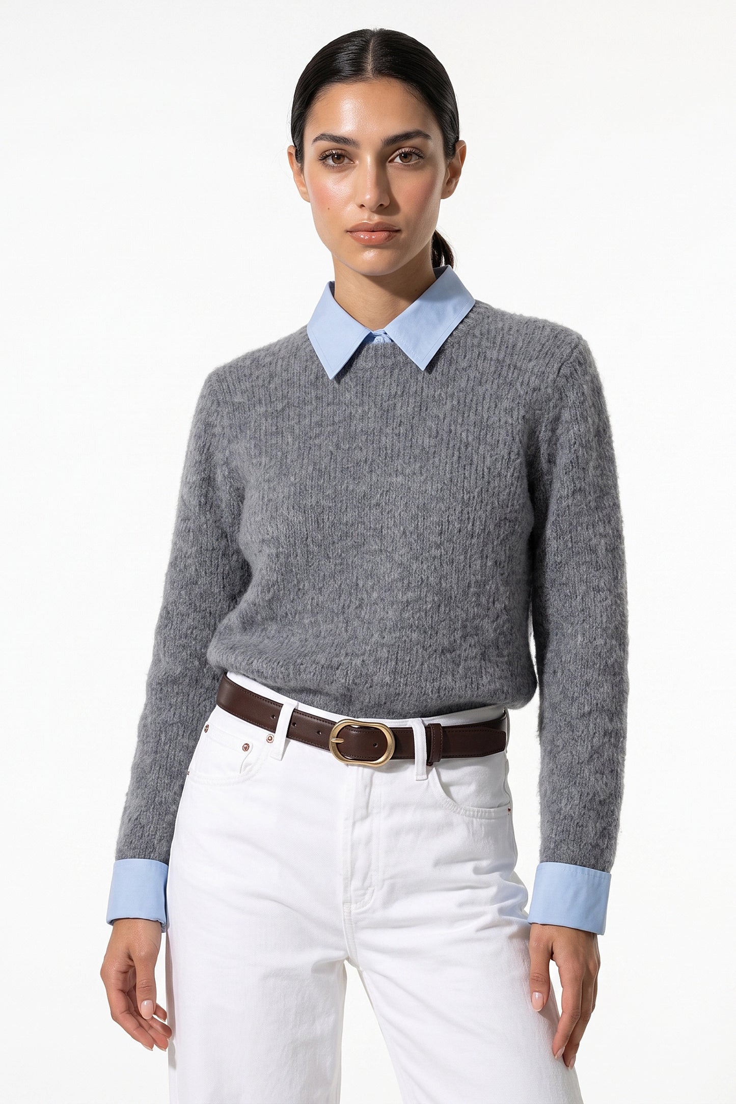 Women's Winter Warm Crew Neck Jumper with Layered Collar