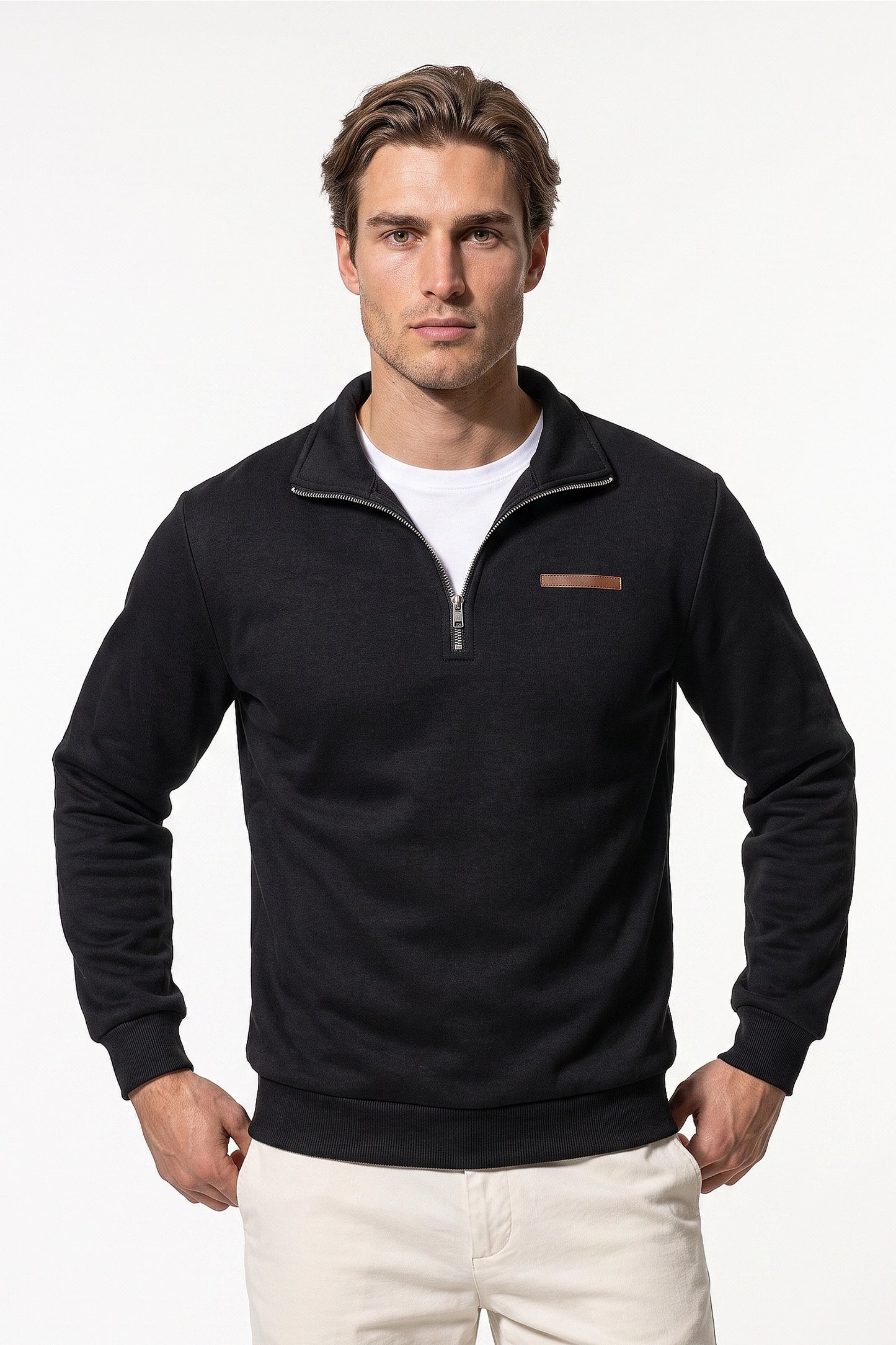 Men's Winter Warm Fleece Lined Quarter Zip Sweatshirt with Stand Collar