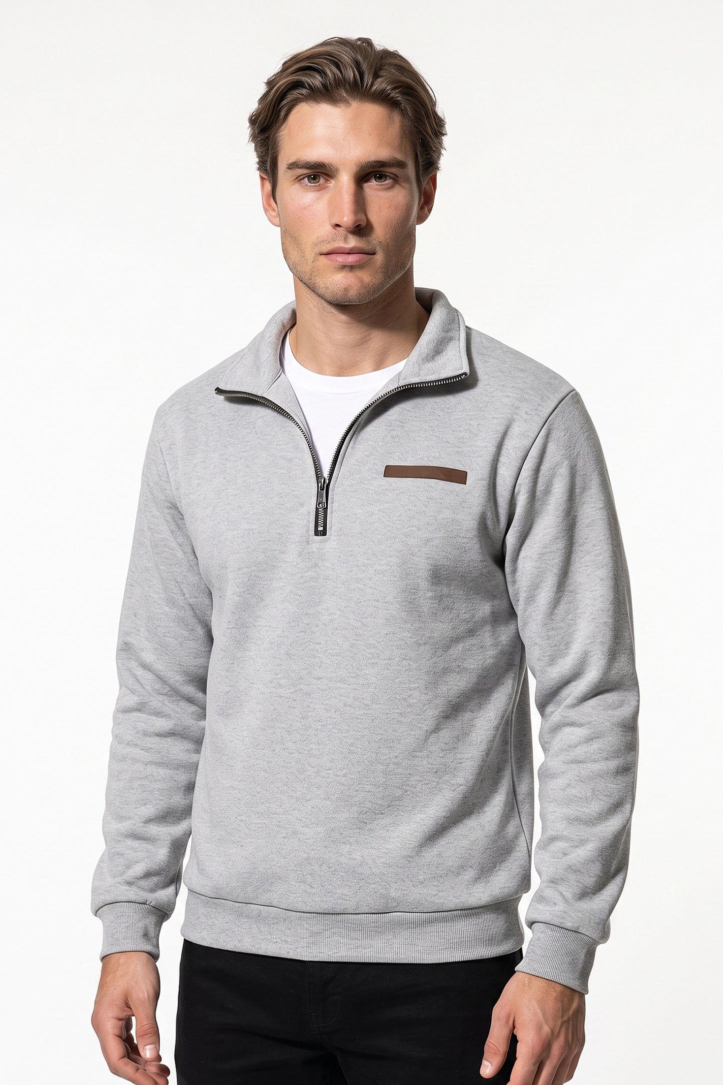 Men's Winter Warm Fleece Lined Quarter Zip Sweatshirt with Stand Collar