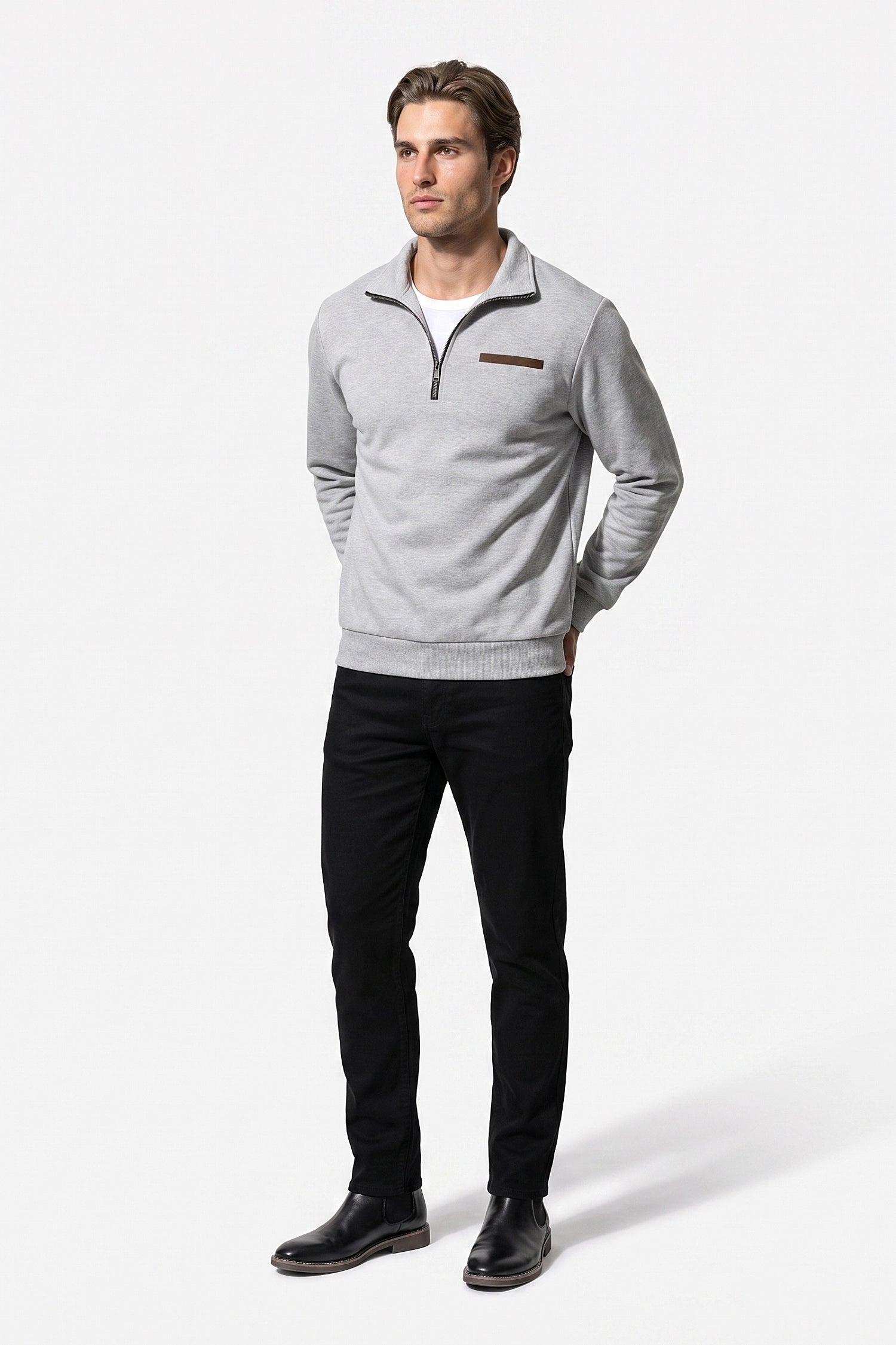 Men's Winter Warm Fleece Lined Quarter Zip Sweatshirt with Stand Collar
