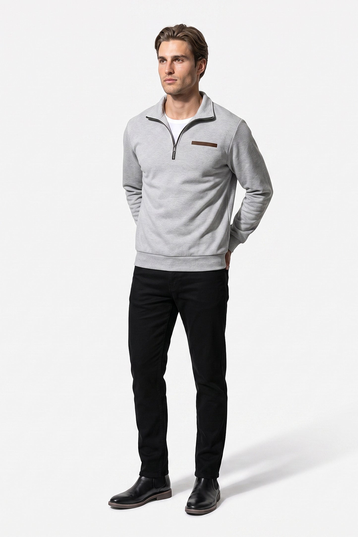 Men's Winter Warm Fleece Lined Quarter Zip Sweatshirt with Stand Collar