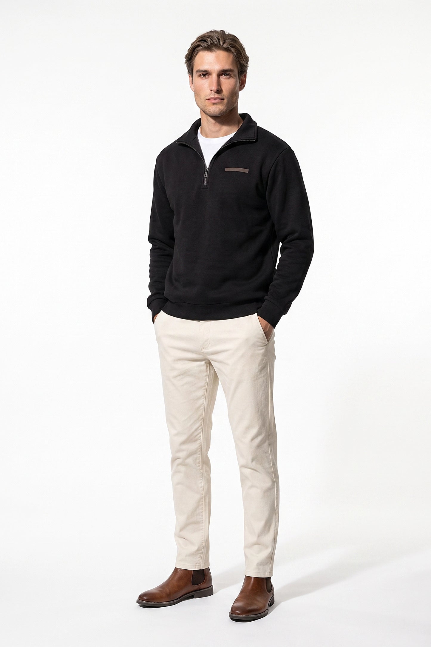 Men's Winter Warm Fleece Lined Quarter Zip Sweatshirt with Stand Collar