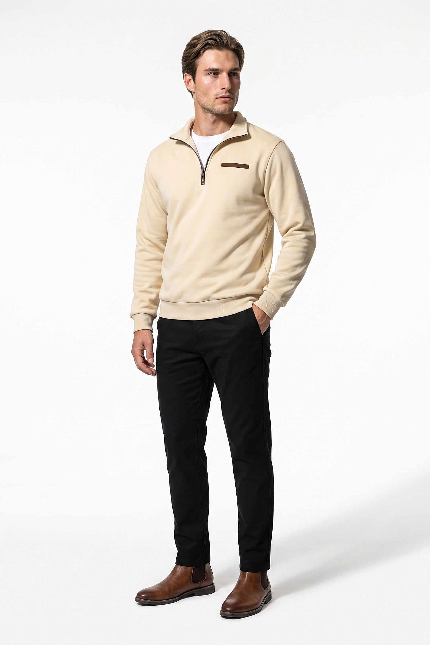 Men's Winter Warm Fleece Lined Quarter Zip Sweatshirt with Stand Collar