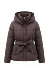 Women's Winter Warm Hooded Puffer Jacket with Belted Waist