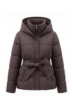 Women's Winter Warm Hooded Puffer Jacket with Belted Waist
