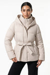 Women's Winter Warm Hooded Puffer Jacket with Belted Waist