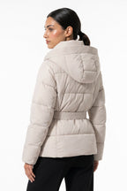 Women's Winter Warm Hooded Puffer Jacket with Belted Waist