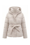 Women's Winter Warm Hooded Puffer Jacket with Belted Waist