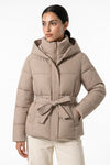 Women's Winter Warm Hooded Puffer Jacket with Belted Waist