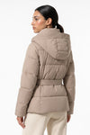 Women's Winter Warm Hooded Puffer Jacket with Belted Waist