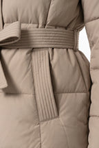 Women's Winter Warm Hooded Puffer Jacket with Belted Waist