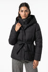 Women's Winter Warm Hooded Puffer Jacket with Belted Waist