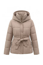 Women's Winter Warm Hooded Puffer Jacket with Belted Waist