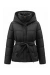Women's Winter Warm Hooded Puffer Jacket with Belted Waist
