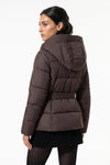 Women's Winter Warm Hooded Puffer Jacket with Belted Waist