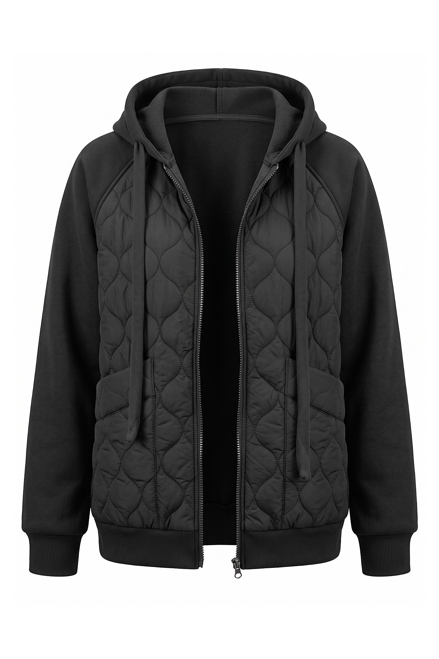 Women's Winter Warm Hooded Diamond Quilted Jacket with Soft Knit Sleeves