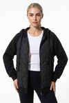 Women's Winter Warm Hooded Diamond Quilted Jacket with Soft Knit Sleeves