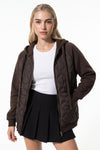 Women's Winter Warm Hooded Diamond Quilted Jacket with Soft Knit Sleeves