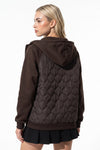 Women's Winter Warm Hooded Diamond Quilted Jacket with Soft Knit Sleeves