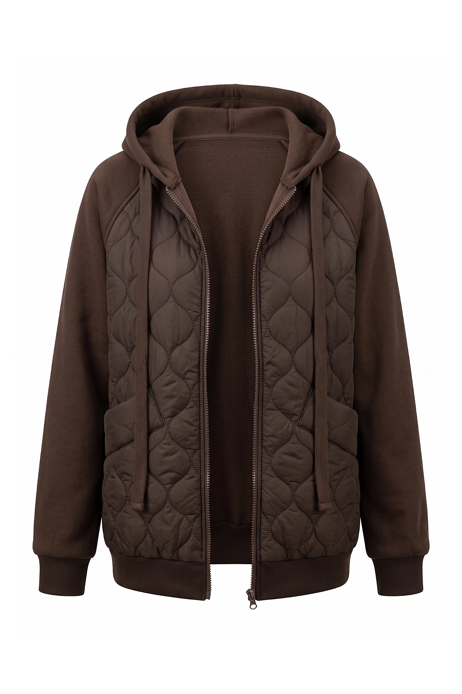 Women's Winter Warm Hooded Diamond Quilted Jacket with Soft Knit Sleeves