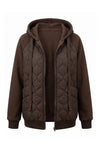 Women's Winter Warm Hooded Diamond Quilted Jacket with Soft Knit Sleeves